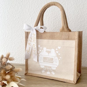 personalisierte Jutetasche Hochzeit // persönliche Geschenke zur Hochzeit // Auto Just Married // Hochzeitsgeschenk Verpackung / individuell