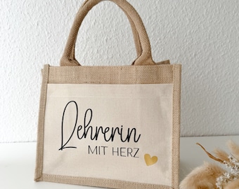 Jutetasche "Lehrerin mit Herz" // Geschenk für Lehrerin // Danke Lehrerin // Abschiedsgeschenk Lehrerin // Dankeschön für Lehrerin