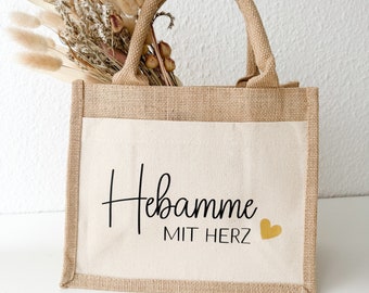 Jutetasche "Hebamme mit Herz" // Geschenk für Hebamme // Danke Hebamme // Abschiedsgeschenk Hebamme // Dankeschön für Hebamme