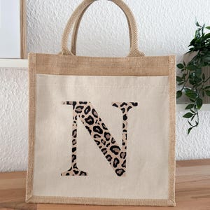 personalisierte Jutetasche mit Leo Print // Initialen // LEO Tasche // Tasche Leopard // personalisierte Tasche // Tasche Leo Print