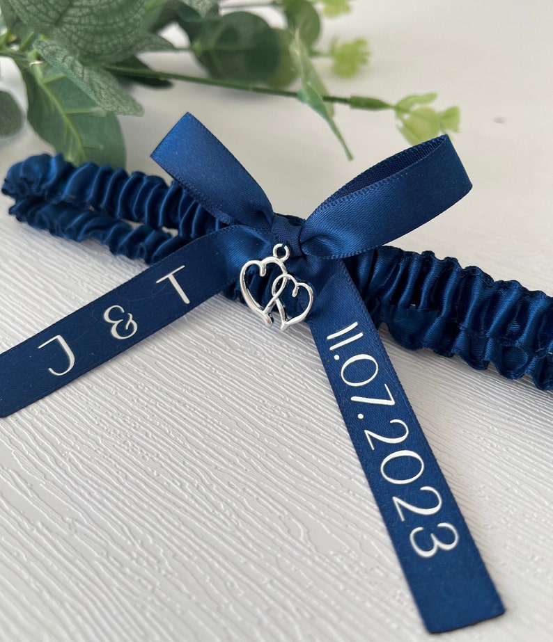 personalisiertes Strumpfband I Strumpfband Hochzeit I Strumpfband blau I Strumpfband I Strumpfband personalisiert I etwas blaues I Braut Bild 5