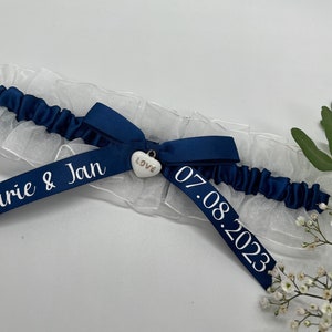 personalisiertes Strumpfband dunkelblau I Hochzeit Strumpfband I personalisiertes Band I Hochzeit Band Name und Datum I individiuell