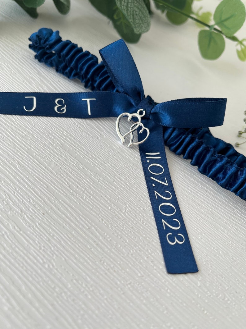 personalisiertes Strumpfband I Strumpfband Hochzeit I Strumpfband blau I Strumpfband I Strumpfband personalisiert I etwas blaues I Braut Bild 2