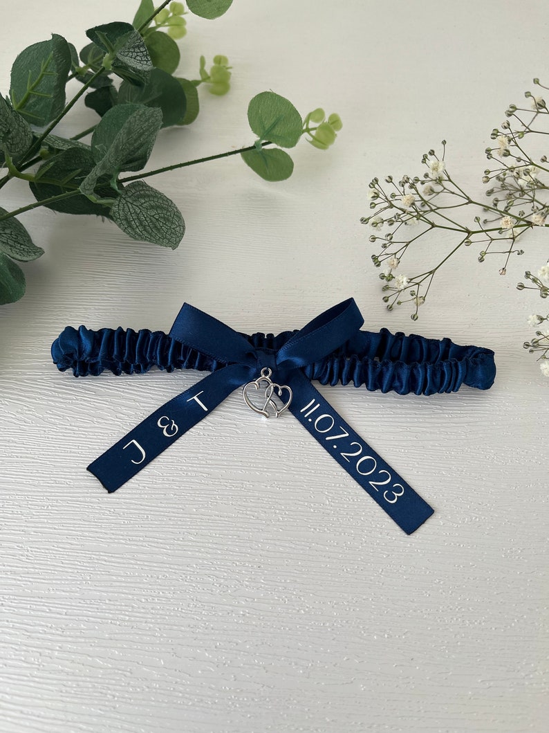 personalisiertes Strumpfband I Strumpfband Hochzeit I Strumpfband blau I Strumpfband I Strumpfband personalisiert I etwas blaues I Braut Bild 7