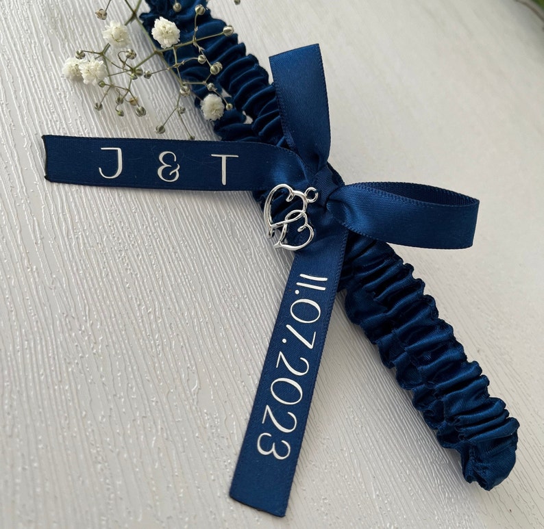 personalisiertes Strumpfband I Strumpfband Hochzeit I Strumpfband blau I Strumpfband I Strumpfband personalisiert I etwas blaues I Braut Bild 4