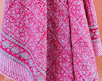 Premium Pink Hand Block Print Kantha Quilt Pink Floral Block Print Kantha Bedspread Kantha Quilt Kantha Blanket Kantha Throw Cotton handmade