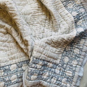 Indian Hand Block Print Cotton Quilts Kantha Floral Soft Quilt, Indian Handmade Reversible Jaipuri Razai, Ultra Warm Quilt Light & Comfort
