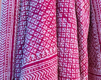 Premium Pink Hand Block Print Kantha Quilt, Pink Floral Block Print Kantha Bedspread Kantha Quilt Blanket Kantha, Throw Cotton Kantha Quilt