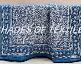 Blue Block Print Throw Cotton Quilt ,Lightweight Quilts ,Handmade Quilt For Sale ,Quilted Bedspread, Quilts Patterns, Kantha Quilts, Blanket