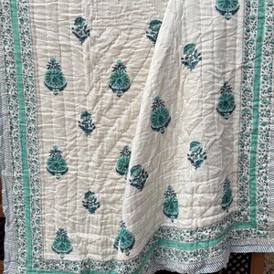 Modern Hand Block Floral Printed Bedding Quilt, Reversible King Size Cotton Summer Quilted Bedspread, Indian Comforter Throw Blanket, Gifts