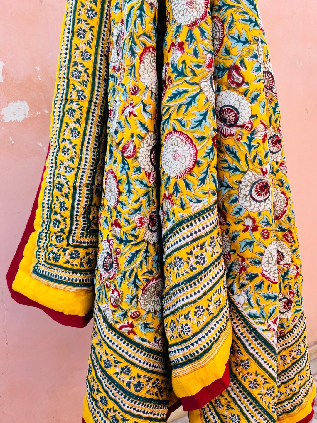 Indian Hand Block Print Reversible Quilt Handmade in Side Light Weight