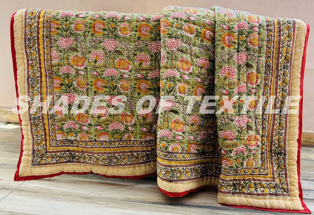 Anokhi Razai Indian Jaipuri Block Print Quilt Printed Reversible Razai