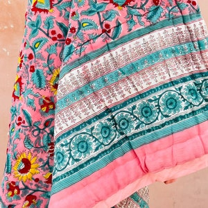 Indian Razai, Queen Block Print Quilt, Printed Reversible Razai, Cotton Quilt, Handmade Floral Quilt, Jaipuri razai,New Floral Print Quilt image 9