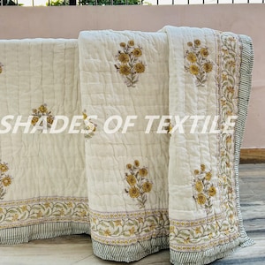 Courtepointe très grande taille : couvre-lit réversible à fleurs en coton bio