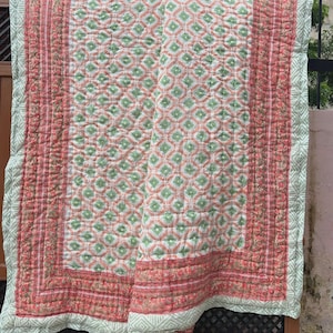 Indian Hand Block Printed Cotton Quilt, Reversible Floral Soft Bedding Queen Size Quilt, Jaipuri Soft Bedspread, Quilt For Home Decor, Gifts