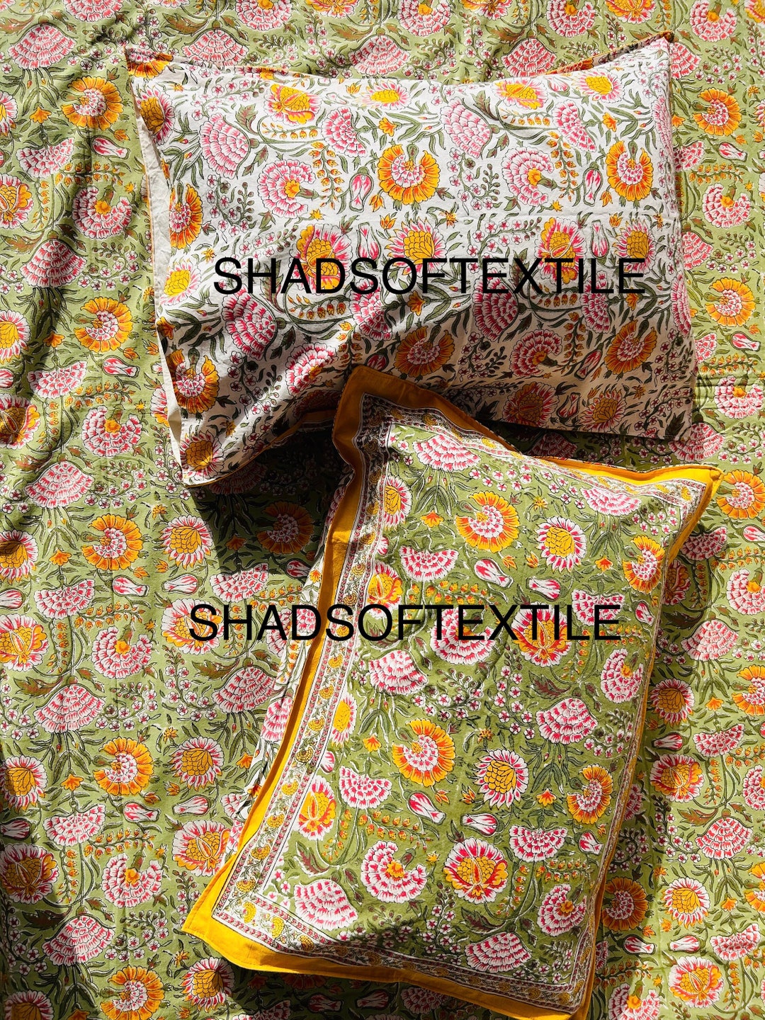 Hand Block Print Cotton Bed Sheet Set: Floral Paisley Boho Queen Size ...