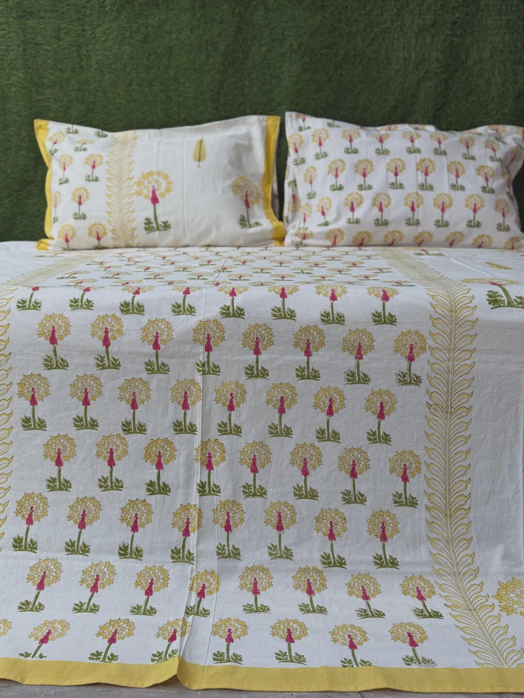 Hand Block Print Queen Cotton Bedding Set: Organic Indian Bedspread - Etsy
