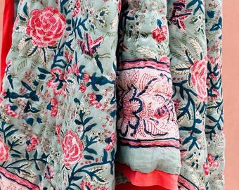 Indian Quilt, Queen Block Print Quilt, Printed Reversible Razai, Cotton Quilt, Handmade Floral Quilt, Jaipuri razai, New Floral Print Quilt