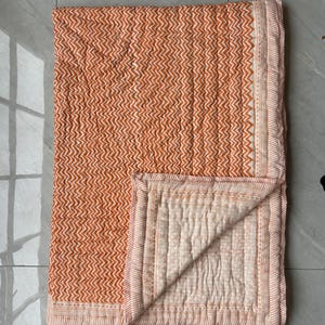 King Size Block Printed Indian Cotton Quilt, Reversible Handmade Bed Cover Quilted Bedspread, Jaipuri Razai, Comforter Throw Blanket, Gifts