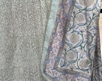 Block Print Cotton King Bed Dohar, Reversible Organic Cotton Indian Bedspread, Gift