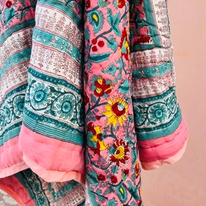 Indian Razai, Queen Block Print Quilt, Printed Reversible Razai, Cotton Quilt, Handmade Floral Quilt, Jaipuri razai,New Floral Print Quilt image 4