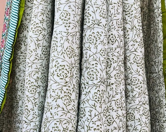 Floral Indian Hand Block Print Ethnic Light Weight 100% Cotton Reversible Winter Coverlet Quilt Throw Traditional Handmade Blanket Razai