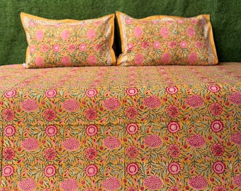 Hand Block Print Floral Bedsheet Set: Organic Cotton Indian Bedding