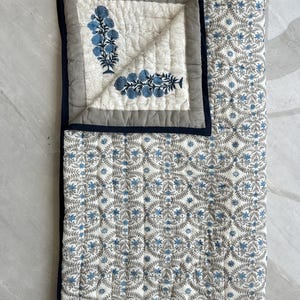 Organic Cotton Block Printed Indian Quilt, Reversible Handmade Floral Soft Jaipuri Razai, Bedding Throw Quilted Bedspread, Home Decor, Gifts