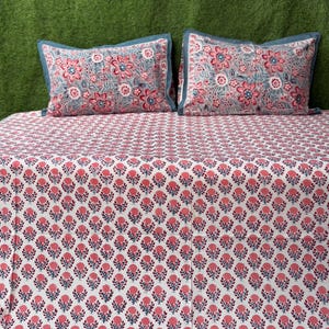 Jaipuri Queen Cotton Bed Sheet, Indian Floral Block Print Bed Sheet Set, Boho Quilt Soft Bedsheet, Flat Sheet For Home Decor Bedspread, Gift