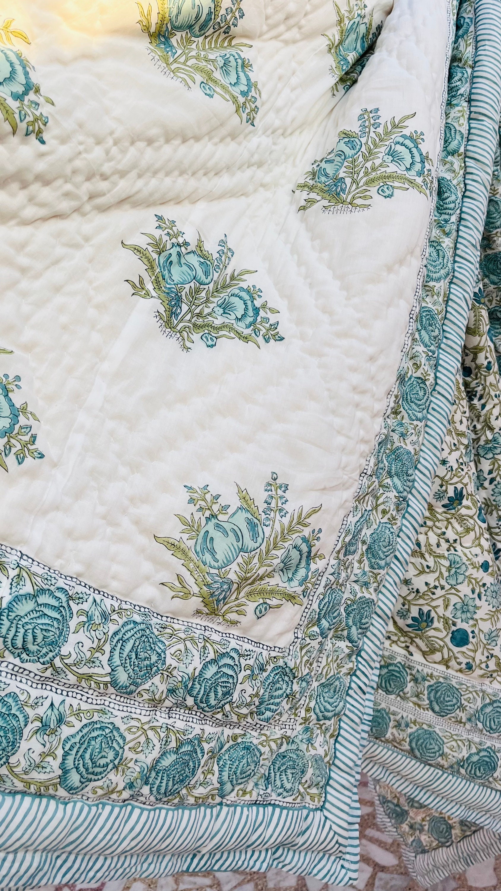 Hand Block Print Quilt Floral Quilt, Soft Quality Quilt, Indian Quilt