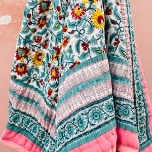 Indian Razai, Queen Block Print Quilt, Printed Reversible Razai, Cotton Quilt, Handmade Floral Quilt, Jaipuri razai,New Floral Print Quilt image 10