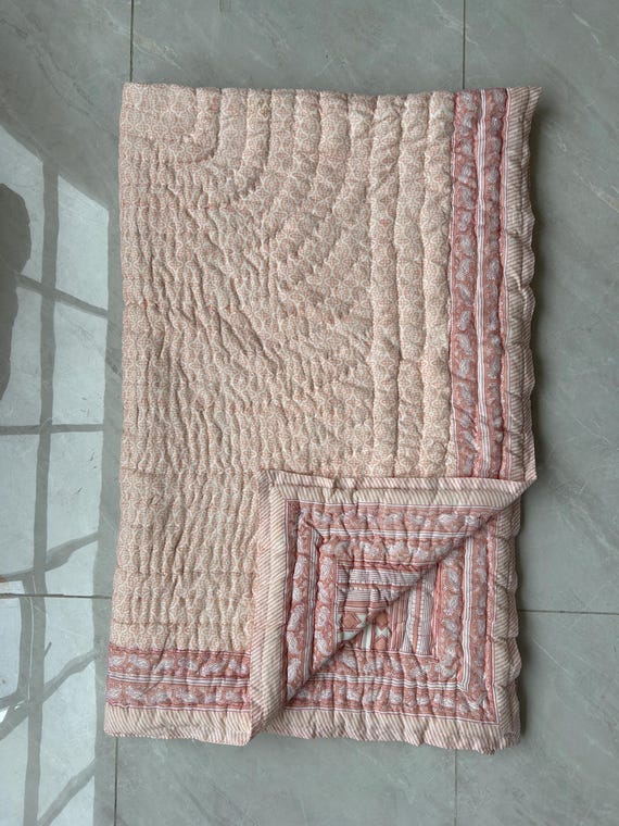 Sale フレンチピンクS ブロックプリントリキルト オーガニックコットン