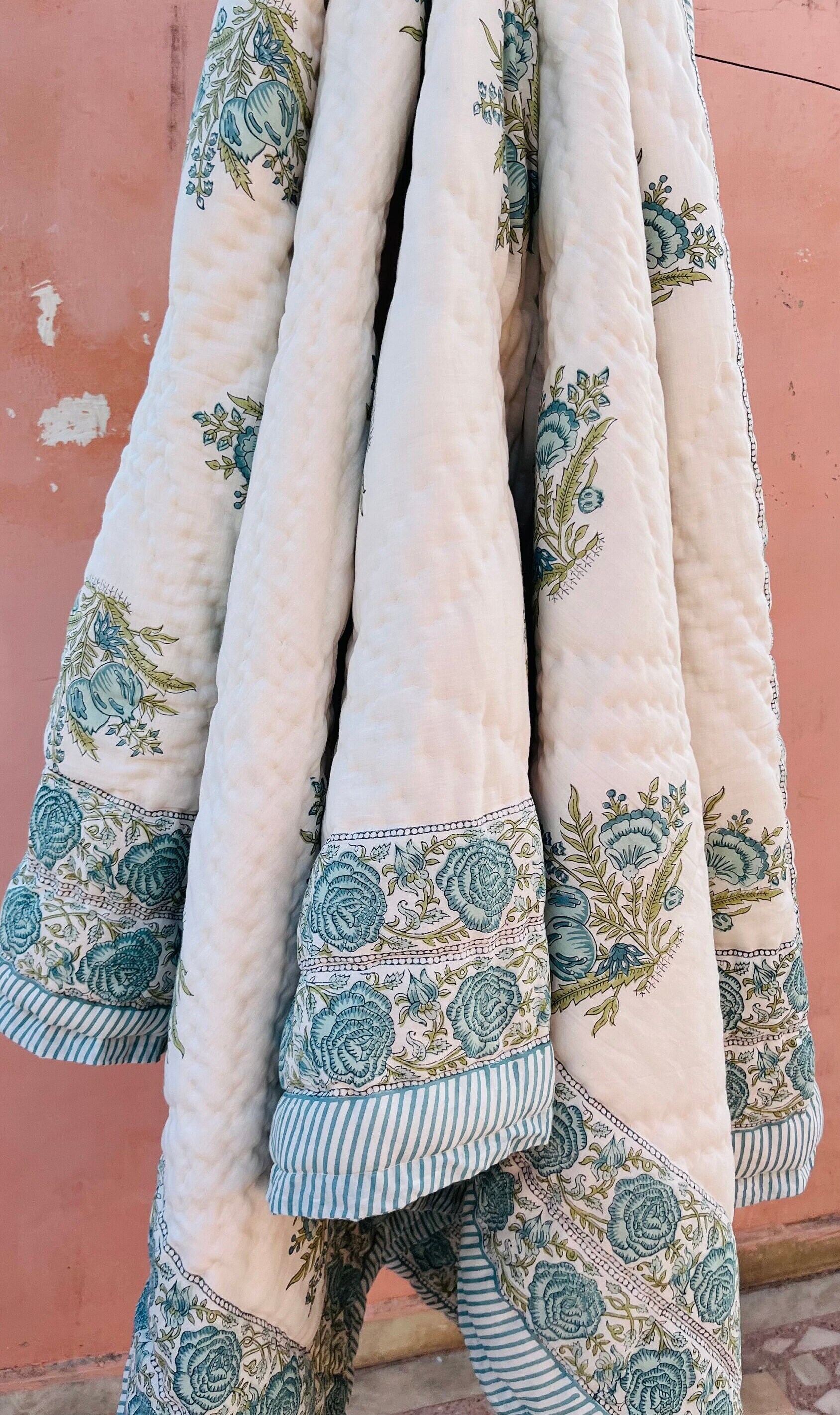 Hand Block Print Quilt Floral Quilt, Soft Quality Quilt, Indian Quilt