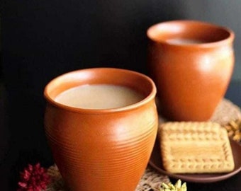 Artisan Clay Kullad Set - Chai & Kaffeetassen, Terracotta Braun, Set von 6, handgemachte Keramik, traditionelle indische Trinkgefäße