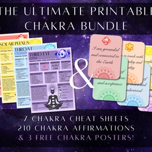 El paquete imprimible definitivo de chakras / Hojas de trucos de chakras / Afirmaciones de chakras / Carteles de chakras / Imprimibles de chakras
