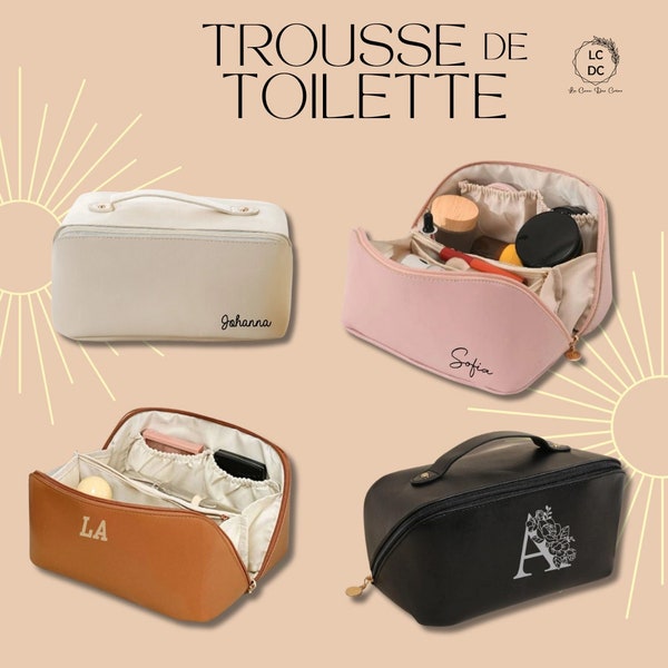 Trousse de Toilette, trousse maquillage, personnalisable, cadeau unique, beauté, voyage, cadeau personnalisé, rose, noir, camel, blanc cassé