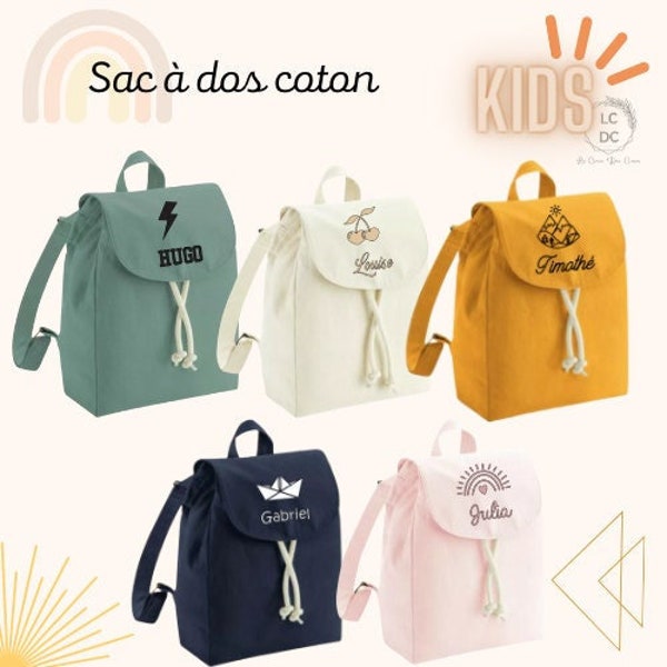 Sac à dos enfant personnalisable, sac enfant, sac école, cadeau personnalisé, sac coton, maternelle, naissance, anniversaire, garçon, fille