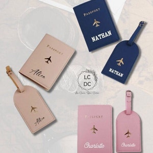 Protège passeport, étiquette bagage personnalisés, voyage, porte document, valise, cadeau personnalisé, étui passeport, saint valentin