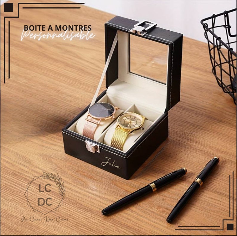 Boîte montres personnalisée, montres, cadeau homme, témoin, cadeau femme, cadeau personnalisé, sombre, minimaliste, élégant, image 2