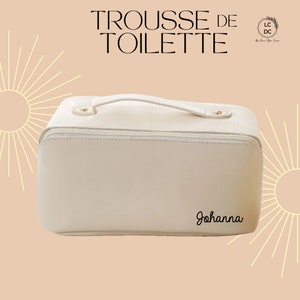 Trousse de Toilette, trousse maquillage, personnalisable, cadeau unique, beauté, voyage, cadeau personnalisé, rose, noir, camel, blanc cassé image 4