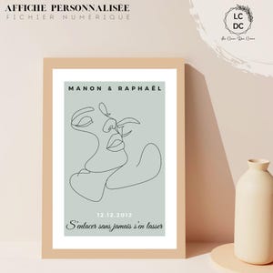 Personalized poster, couple, date, meeting, minimalist, art, decoration, line, face, love, Valentine's Day, unique gift idea for men and women