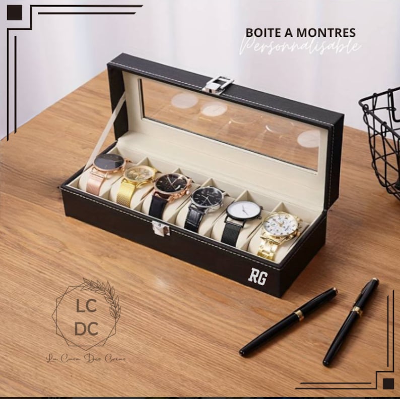 Boîte montres personnalisée, montres, cadeau homme, témoin, cadeau femme, cadeau personnalisé, sombre, minimaliste, élégant, image 4