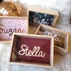 Cadeau de Noël personnalisé pour enfants pour garçon ou fille | Tirelire personnalisée en bois pour cadeau pour tout-petit | Cadeau de premier anniversaire ou cadeau de baptême pour nouveau-né