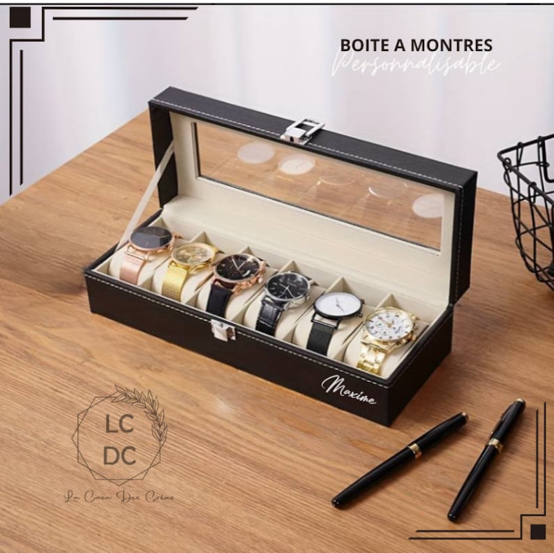 Boîte montres personnalisée, montres, cadeau homme, témoin, cadeau femme, cadeau personnalisé, sombre, minimaliste, élégant, image 1