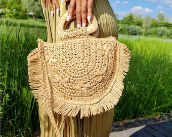 Bolso Majani con bandolera, bolso de rafia, bolso de lujo, bolso de mujer, bolso para ella