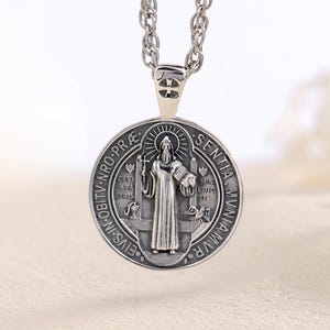 Sterling Silver Saint Benedict Medal, Exquisite St Benedict Necklace, Holy Father Benedict Crucifix, Protection Pendant, Religious Jewelry