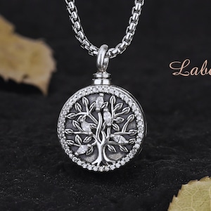 Gepersonaliseerde levensboom crematie ketting, sterlingzilveren crematie sieraden voor menselijke as, levensboom hanger, sympathie cadeau voor haar