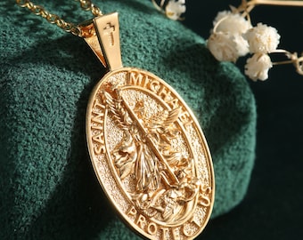 Luxurious 18K Gold-Plated Sterling Silver Archangel Michael Pendant, Religious Saint Michael Necklace, Spiritual Jewelry Gift for Protection