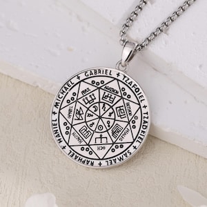 Seal Of Seven Archangels Necklace, Sacred Geometry Silver Pendant, Spiritual Kabbalah Talisman, Religious Protection Amulet, Occult Jewelry