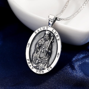 Sterling Silver Saint Luke Pendant, Handmade Luke the Evangelist Charm Necklace, Patron Saint Medallion Catholic Jewelry, memorial Gift